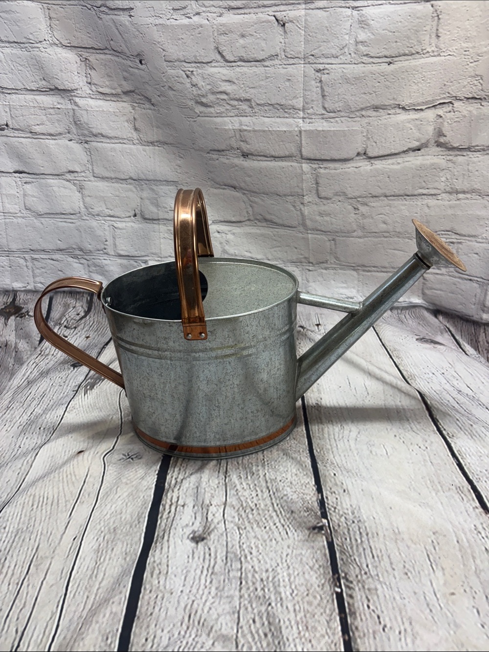 Galvanized Metal Watering Can with Copper Handles - Gray/Copper